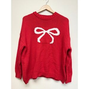 Sincerely Jules Women's Bow Red Sweater Sz M Cotton Blend NWT